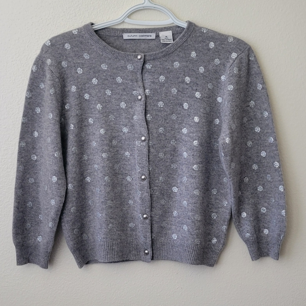 Autumn Cashmere Gray Spotted Polka Dots Cashmere Button 2000s Sweater Women's M